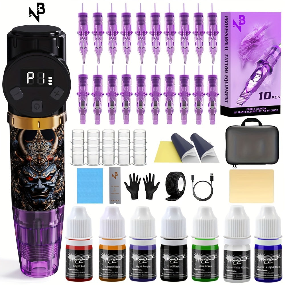 NB Tattoo Machine set, wireless tattoo gun with UV pattern